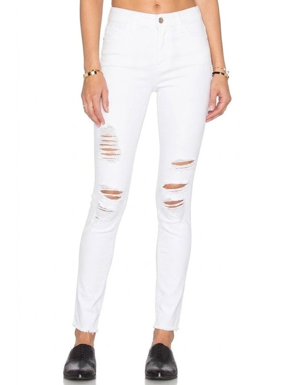 NWT FRAME Le High Skinny in Blanc Rip Destroyed Raw Hem Stretch Jeans 24
